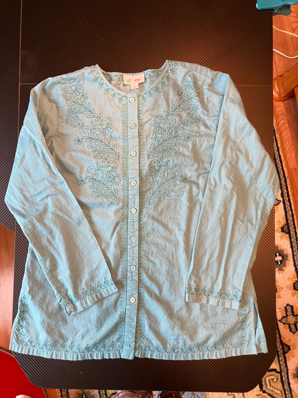 Light Blue Embroidered Button-Front Tunic